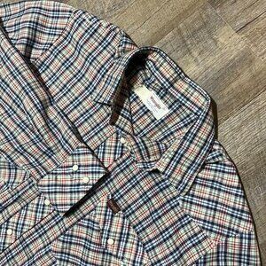 Vintage 90s Wrangler Plaid Pearl Snap Button‎ Long Sleeve Shirt Mens Large USA